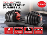 Powertrain 24kg Adjustable Dumbbells 15-in-1 Home Gym Weights Red DMB-BF1-024-1