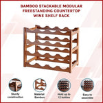 Bamboo Stackable Modular Freestanding Countertop Wine Shelf Rack V63-843051