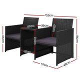 Gardeon Outdoor Setting Wicker Loveseat Birstro Set Patio Garden Furniture Black ODF-LOVESEAT-S-BK