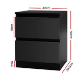 Artiss 2x Bedside Table 2 Drawers - PEPE Black FURNI-E-PURE-BKX2