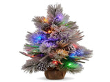 Christabelle 61cm 2ft Alpine Snow Potted Christmas Tree Pre Lit LED Pinecone Hessian Tabletop F 112_WFLAS2P