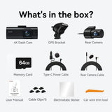 4K Dash Camera with Touch Screen, Black, Front and Rear, 64GB Card Included V178-59118