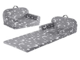 Keezi Kids 2-in-1 Fold Out Sofa Bed with Removable Washable Cover, Carry Handle, Storage Pocket, KID-SOFA-SGL-COMP-GY