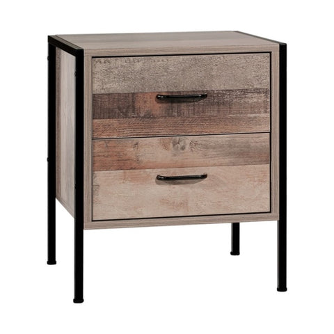 Artiss Bedside Table 2 Drawers - BARNLY FURNI-G-IND-BSIDE-03-WD