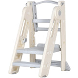 Foldable Kids Step Stool Kitchen Helper Tower in Grey, Adjustable Height, 55x55x79cm V178-59298