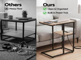 Artiss C-Shaped End Table Charging Station 2-Tier Side Coffee Table Bedside Wood FUR-U-COF-09-WD