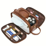 Large PU Leather Toiletry Bag with Dual Zip Compartments and Carry Handle for Travel, Cosmetics and V1189-LC-KF-00035