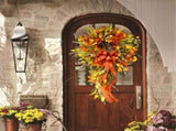 Fall Wreath for Front Door, Autumn Maple Leaf Swag Wreath with Orange Bow, Artificial Harvest V1366-AZ2-W-24849