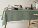 Vintage Design Homewares Gypsy Green Fringed Washed Linen Cotton Tablecloth 150cm x 275cm V442-HIN-TABLEC-GYPSYLINENC275CM-GREEN-RE
