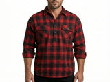 Mens Flannelette Long Sleeve Shirt 100% Cotton Authentic Flannel - Half Placket - Red V563-FS-HP20-90-7XL
