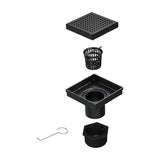 10x10cm Square Shower Drain with Grid Pattern Grate Matte Black 304SS, CUPC Certified with Hair V63-955571