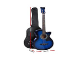 Alpha 38 Inch Acoustic Guitar Wooden Body Steel String Full Size w/ Stand Blue GUITAR-D-38-BLS-CAPO