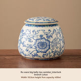 Ru Kiln tea jar, blue-and-white ceramic canister, airtight tea storage, floral tea container, V1102-122-23629-CYN-7