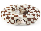 Cat Tunnel Bed with Washable Cushion for Indoor Cat, Donut Cave Tube Toys for Kitten Puppy Rabbit V1107-135-54823-BRN1