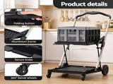 Artiss Shopping Trolley with Wheels 2 Layer w/1 Crate Foldable Trolley Grey SHOPC-JY-1B-GR