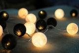 1 Set of 20 LED Black White 5cm Cotton Ball Battery Powered String Lights Xmas Gift Home Wedding V382-WHITEBLACKBALLBATT20