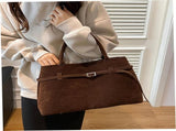 Suede Tote Bag Women Retro Dark Brown Faux Leather Tote Bag Slouchy Suede Bag with Handle Large V1259-DP01-A-2670