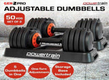Powertrain GEN2 Pro 50kg Adjustable Dumbbell Set Weight Plates Home Gym DMB-TD1-AD3-2