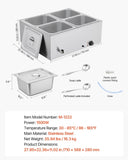 Commercial Food Warmer, 1500W Electric Stainless Steel Steam Food Warmer with Lid, 4-Pan Fast V952-SYSPBWQPTK41SB7R9002V3
