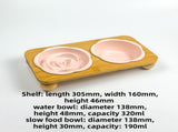Pink Ceramic Floral Cat Slow Feeder Set - Dishwasher Safe Pet Dual Dining V888-ELOSUNG49894