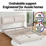 Artiss Double Bed Frame RGB LED Floating Beds Adjustable Headboard Beige White BFRAME-F-DAYLIGHT-D-WH-AB