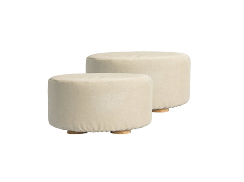 2X Fabric Ottoman Round Wooden Leg Foot Stool - BEIGE V274-FT-GQST01-BE2