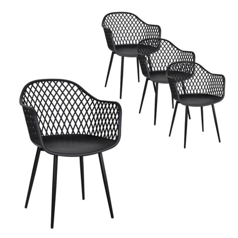 Gardeon 4PC Outdoor Dining Chairs PP Lounge Chair Patio Furniture Garden Black ODF-CHAIR-PP130-BK-4X