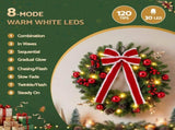 Jingle Jollys 60cm Pre-lit Christmas Wreath Garlands LED Light Front Door Decor Bow XM-WRE-BOWTIE-2FT-RD-LED
