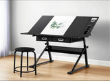 Artiss Drawing Desk Stool Set Drafting Table Adjustable Angle Tilt Drawers Black DRAW-DESK-ST19-BK