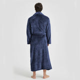 Men's Flannel Bathrobe blue M Size - Soft Coral Fleece Hooded Kimono Collar Dressing Gown Loose Fit V888-ELOSUNG54491