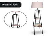 Sarantino Metal Etagere Floor Lamp Shade Metal Shelf in Wood Finish LMP-MLM-523