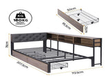 Artiss Bed Frame Single Size with 2 Drawers and Charging Station Metal Corner Bed Base MBED-C-LSHA-S-ABC