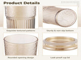 2PCS Ribbed Glass Tumblers, 22oz Amber Drinking Cups with Straws and Lids, Borosilicate Glassware V1369-AZ3-W-08851