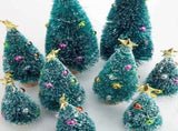 9PCS Bottle Brush Trees with Topper Ornaments, Mini Christmas Trees Sisal Snow Frost Trees with Wood V1370-AZ4-11241
