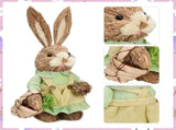 2 Pcs Handmade Straw Bunny Woven Standing Bunny Statue Decor for Indoor Child Party Green V1294-YM0901-250120FB05-5