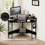 Casadiso L-Shaped Computer Desk with Charging Station, Black Gaming Desk with Built-in Power Board V384-AQUARIUS7PBL