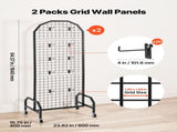 2 Packs Grid Wall Panels, 600 x 1640mm Wire Grid Panels Display Rack, Movable Art Display Shelf with V952-LSWGQ6070INC4OEUO001V0