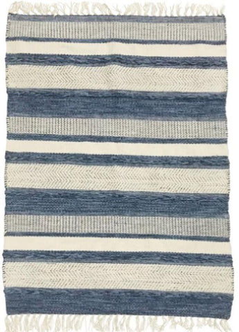 Striped blue/white cotton kilim rug 90x150 cm V430-UB-208A