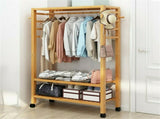 169cm Mildrew-proof Bamboo Clothes Shelves Stand On Wheels Coat Shoes Bags Rack V767-X8JJZ-G1