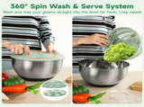 Stainless Steel Salad Spinner with Slicer Set, 5Qt Large Rotation Vegetable Washer, 5 V1369-AZ3-W-08709