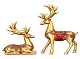 Resin Christmas Reindeer Figurines 2Pcs, Small Standing Sitting Deer Statue, Mini Tabletop Rustic V1369-AZ3-W-15150