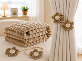 Light camel Luxury Bubble Fleece Throw Blanket 180x200cm Sofa Couch Bed Blanket with FREE Pair of V888-ELOSUNG54153