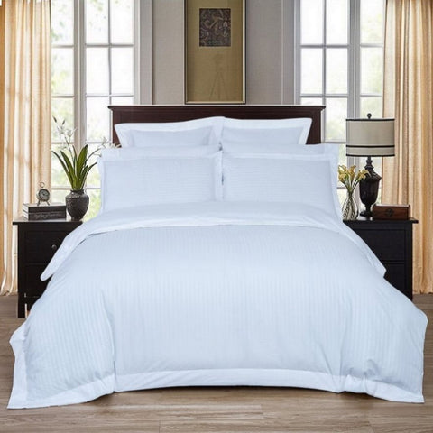 1000TC Ultra Soft Striped King Size White Duvet Quilt Cover Set V493-NK-01