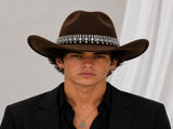 Rhinestone Cowboy Hat - Dark Brown Western Hat with Iridescent Gemstone Fringe Band, Wide Curved V888-ELOSUNG57116-5