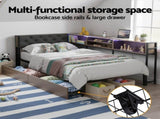 Artiss Bed Frame Single Size with 2 Drawers and Charging Station Metal Corner Bed Base MBED-C-LSHA-S-ABC