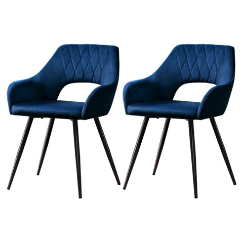 Artiss Dining Chairs Set of 2 Velvet Hollow Armchair Blue MO-DIN-KJC115-VEL-NAX2