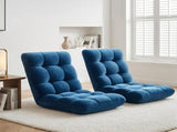 Artiss 2PCS Floor Lounge Sofa Bed Flannel Fabric Navy FLOOR-SBL-M193-S-NAX2