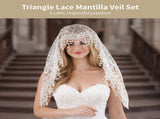8PCS Triangle Lace Mantilla Set, Floral Triangle Head Covering Scarf, Embroidered Fringe Chapel V1192-AZ-W-18368