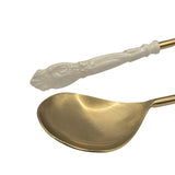 Gold Serving Spoons with White Enamel Handles | Set of 2 | Elegant Serveware V1026-KLC3222/1716