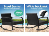 Gardeon Outdoor Furniture Rocking Chair Wicker Garden Patio Lounge Setting Black ODF-ROCK-E-CHAIR-BK